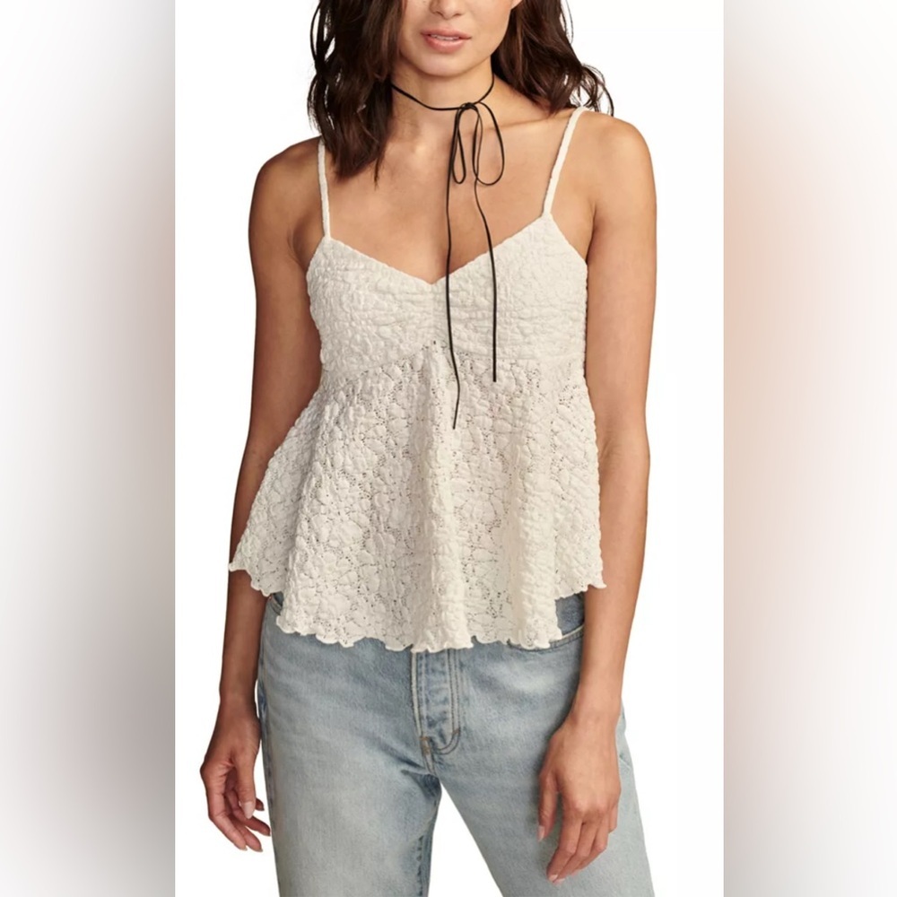NWT Lucky Brand Womens White Lace Boho Babydoll Festival Cowgirl Cami Top Medium